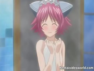 Sjarmerende anime unge unge hunn owned i bad