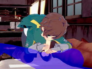 Konosuba yaoi - kazuma suihinotto kanssa kumulat sisään hänen suu - japanilainen aasialaiset manga anime peliä likainen klipsi homo