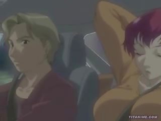 Hentai couple gets lustful inside a car