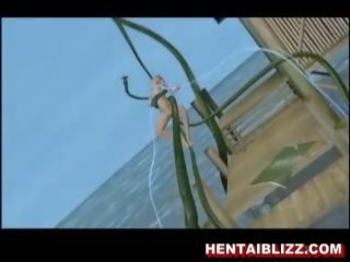 Tatlong-dimensiyonal animated hentai slattern makakakuha ng fucked sa pamamagitan ng malaki tentac