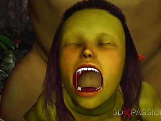 Vert monstre ogre baise dur une chaud à trot femelle goblin arwen en la enchanted forêt