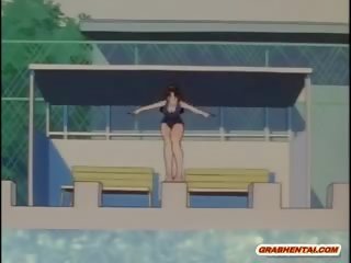 Traje de baño hentai allhole taladrada en la nadando piscina