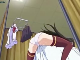 Krūtinga anime brunetė masturbacija