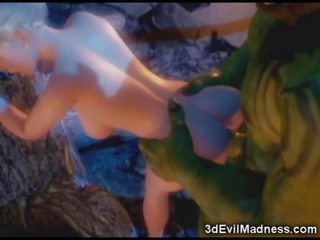 3d елф принцеса опустошен от orc - x номинално видео при ah-me