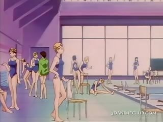3d animen dotter movs henne utmärkt kropp i simma kostym
