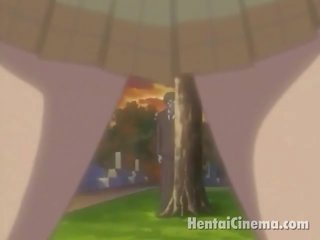 Przystojny anime figlarka w okulary dildoing jej malutkie cipka underneath the spódniczka w the park
