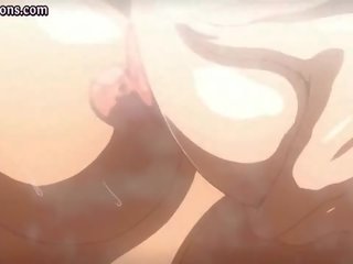 Twee rondborstig anime babes likken peter