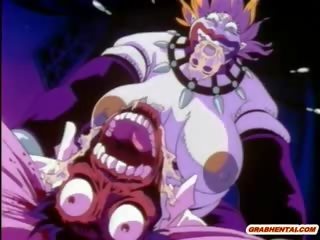 Hentai youngster przyłapani i brutalnie pieprzony przez potwór cycuszki anime