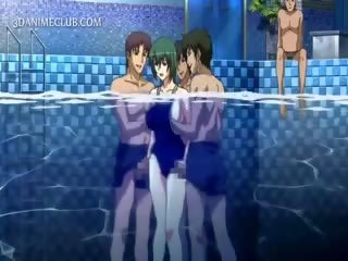 Tre randy studs qirje një desirable anime nën ujë