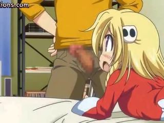 Vājas anime blondīne aizņem liels manhood