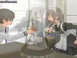Seductress animated maid gives blowjob