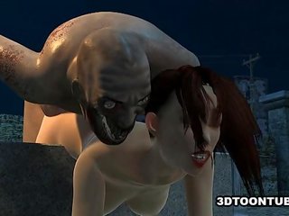 Busty 3D cartoon diva getting fucked hard by a zombie