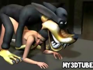 Superior 3d kartun brunette feature gets fucked by a wolf