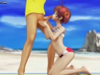 Menarik animasi pornografi teenie bermain dengan kemaluan laki-laki di pantai