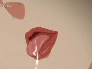 Innocent anime adolescent fucks big johnson between tits and cunt lips